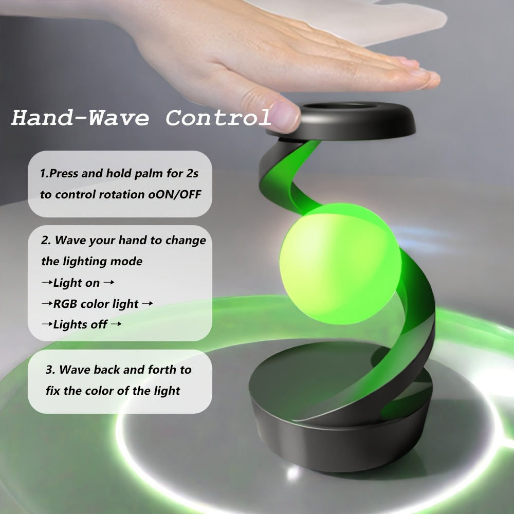 3D Levitating LED Table Lamp | Spiral Design Night Light with Wireless Charging | Modern Bedside Atmosphere Light for Bedroom, Office, or Living Room FJORD