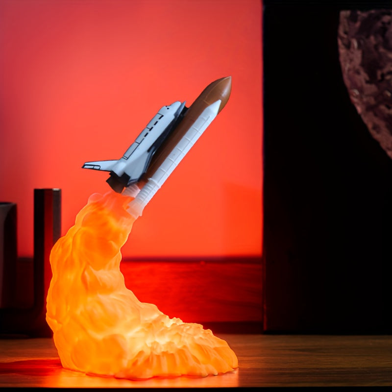 3D Printed Rocket Night Light | USB Rechargeable Space Lamp for Bedroom, Office, Kids | Unique Gift for Space Lovers & Home Decoration