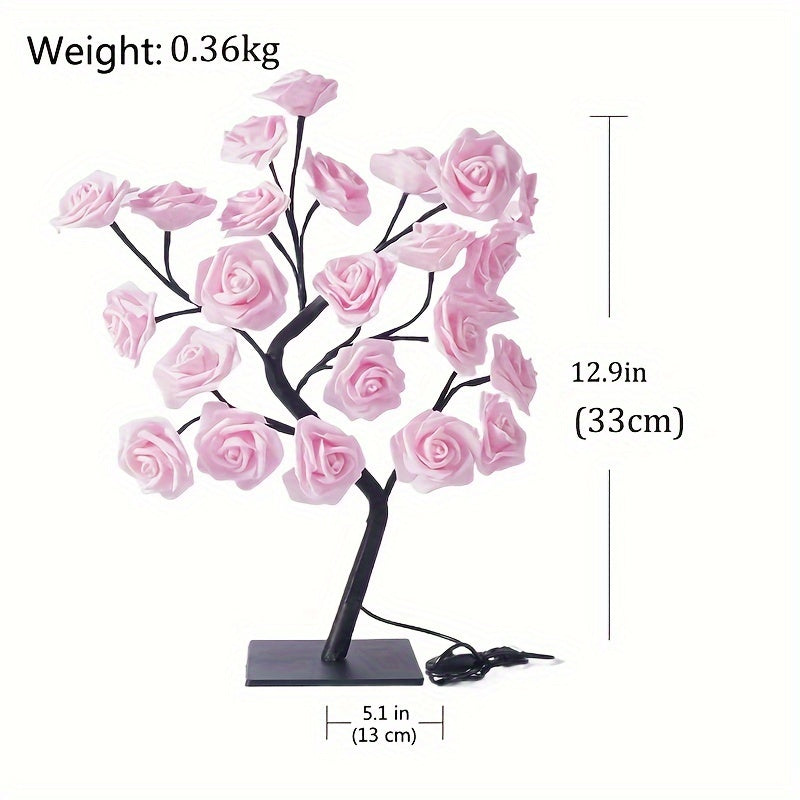 24 LED Rose Flower Tree Lamp - USB Powered, Adjustable Fairy Light for Bedroom & Home Decor, Perfect for Valentine's, Weddings, and Romantic Occasions FJORD