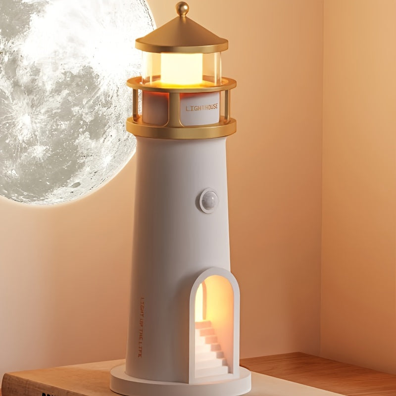 Lighthouse Night Light with Moon Projection, Bluetooth & Remote Control, USB Rechargeable, Ideal for Home Decor, Gift for Christmas & Birthdays FJORD