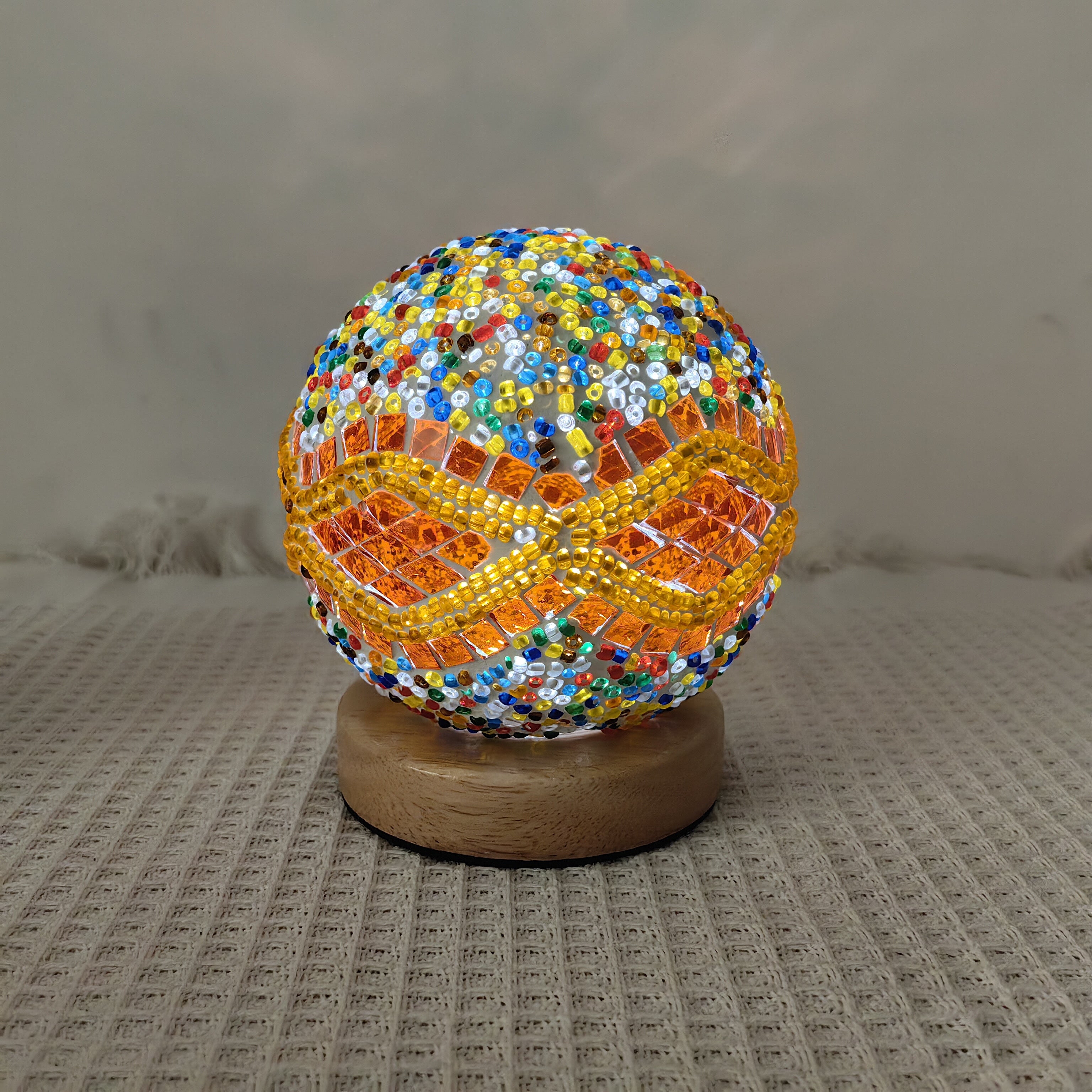 Bohemian Moon Ball Night Light – Color Changing LED with Wooden Stand, Dimmer, Perfect for Bedroom, Living Room & Unique Gifts – 3.9” Crystal Globe