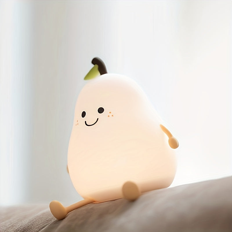 Rechargeable Pear LED Night Light – Touch Control, Color Changing, Silicone Baby Lamp, Timer & Adjustable Brightness, Cute Gift for Kids & Nursery FJORD