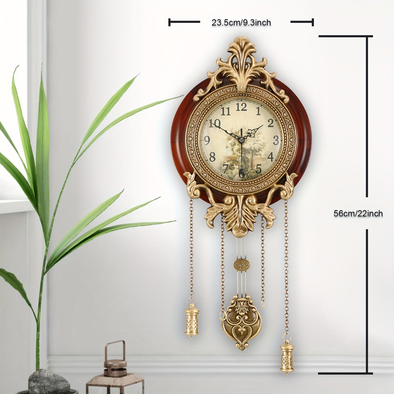 Antique Wooden Wall Clock with Pendulum - European Victorian Style, Silent Non-Ticking, Battery Operated, Ideal for Living Room & Bedroom - 21.65 Inches - Home Decor Gift