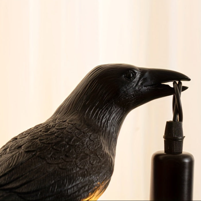 Gothic Crow Table Lamp with USB - Cute Black Resin Desk Decor, Metal Claw Base, Perfect for Halloween & Thanksgiving Home Decor FJORD