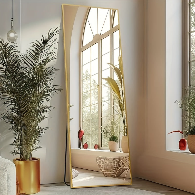 Arched Full Length Mirror 64"x21" | Full Body Floor Mirror with Stand, Aluminum Alloy Thin Frame, Nano Glass, Standing or Leaning Wall Mirror for Bedroom, Living Room, Bathroom