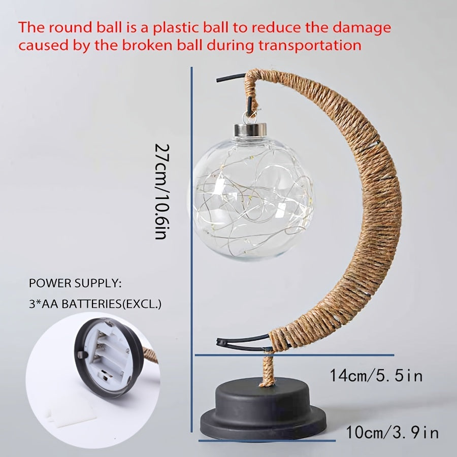 Battery-Powered LED Moon Lamp with Half Moon Stand | Warm White Decorative Table Light for Bedroom, Bar, or Gift