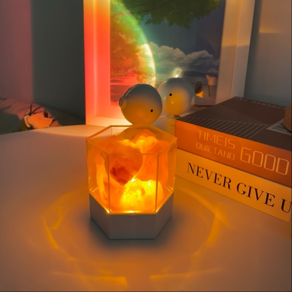 Himalayan Salt Stone Lamp - Romantic LED Bedside Lamp with Aromatherapy, USB Plug Night Light for Bedroom & Meditation FJORD