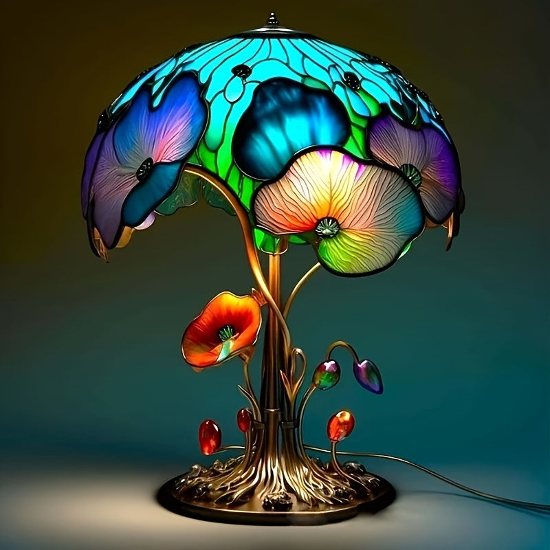 Resin Mushroom Night Light - Stained Glass Table Lamp, 5.9" Multi-Color Plant-Themed Decor, USB-Powered Decorative Bedside Lamp for Bedroom, Living Room, or Office - Perfect Gift for Festive Occasions FJORD