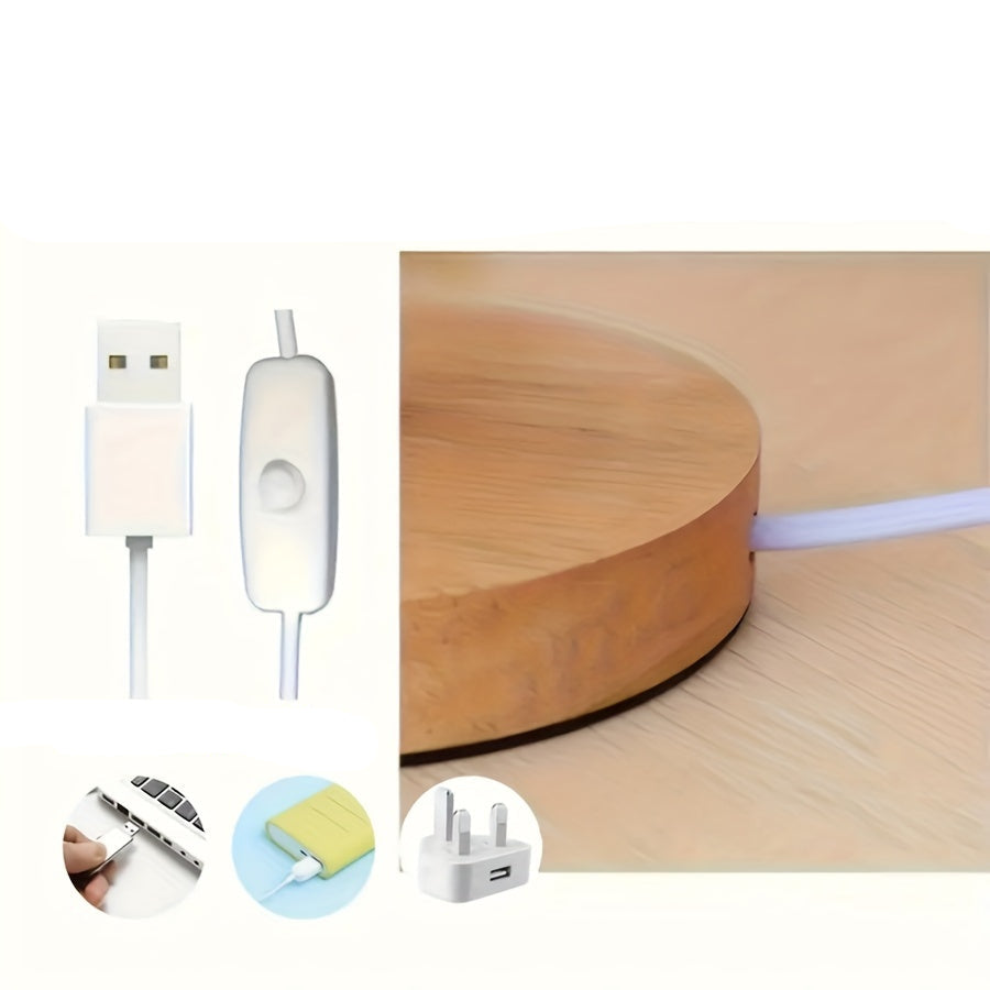 Modern Hand-Woven Table Lamp - Wood Base, Linen Shade, USB Powered LED Desk Lamp for Bedroom, Study, Living Room FJORD