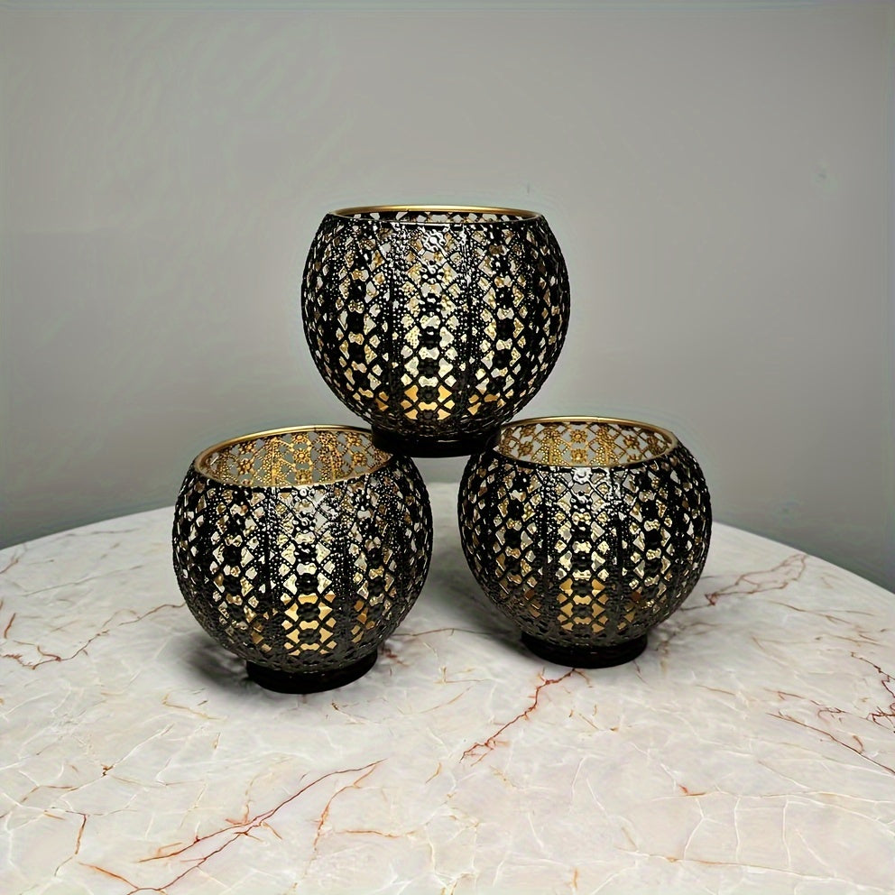 Set of 2/3 Moroccan Iron Candle Holders | Hollow Carved Metal Ball Candle Holders FJORD