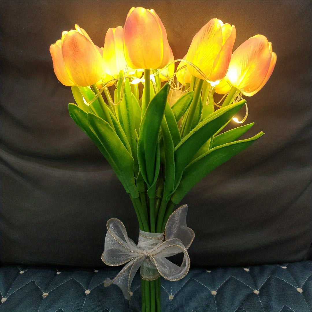 LED Tulip Lamp with Real Touch Silk Flowers – Artificial Bouquet Night Light for Home, Office & Wedding Decoration – Battery-Powered Table Lamp FJORD