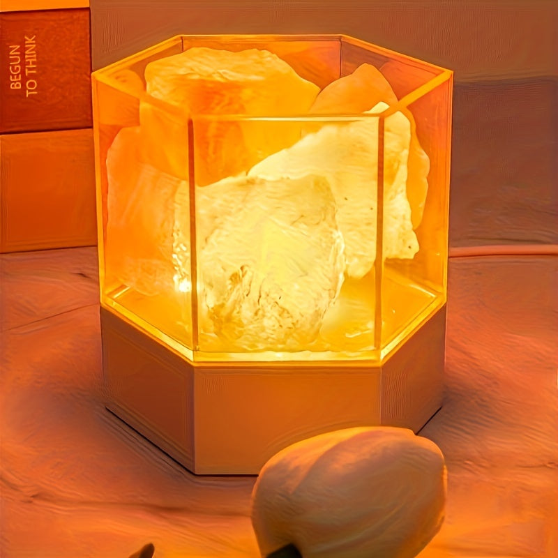 Himalayan Salt Stone Lamp - Romantic LED Bedside Lamp with Aromatherapy, USB Plug Night Light for Bedroom & Meditation FJORD