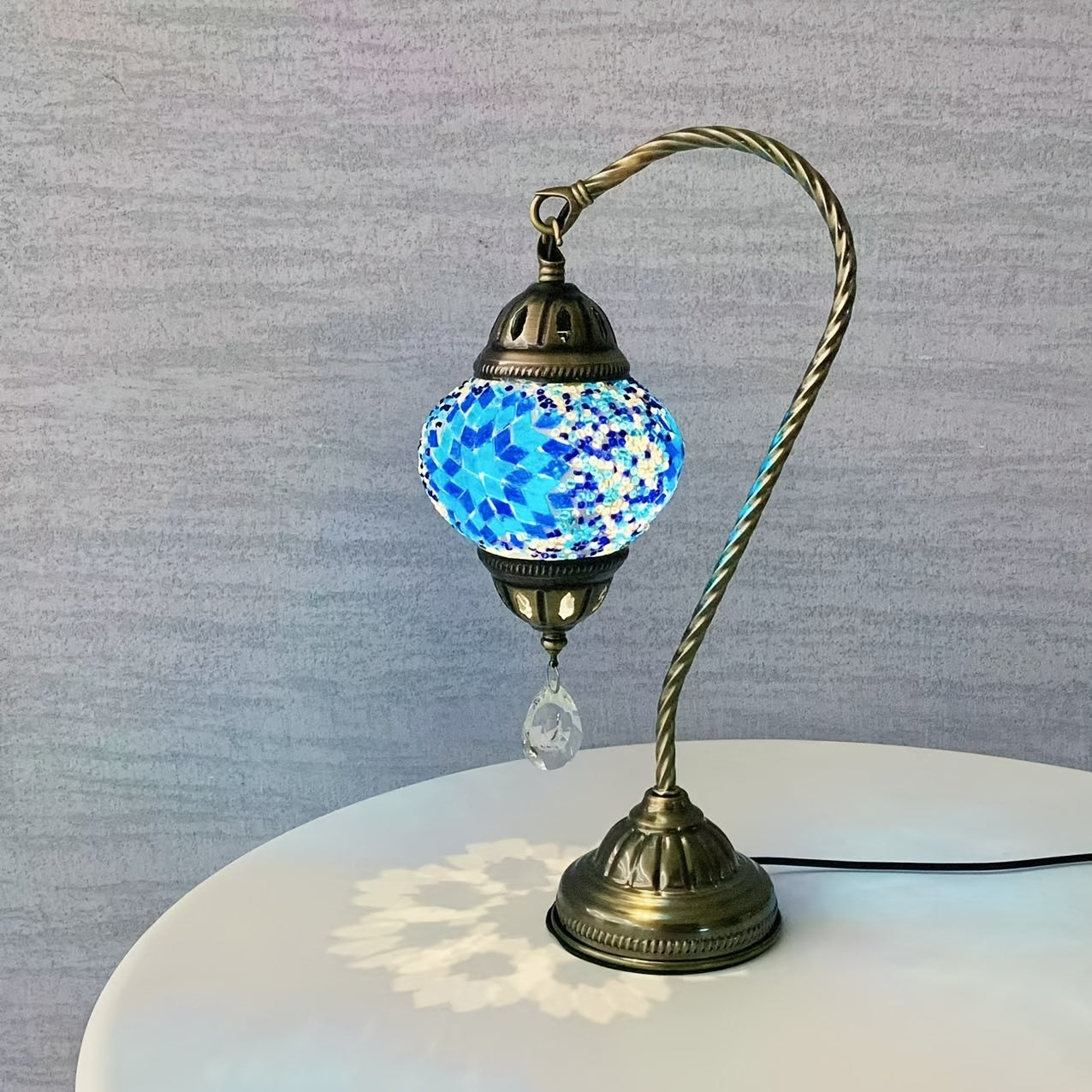 Charming Blue Glass USB Table Lamp - Turkish Mosaic Design for Bedroom, Living Room & Study Decor