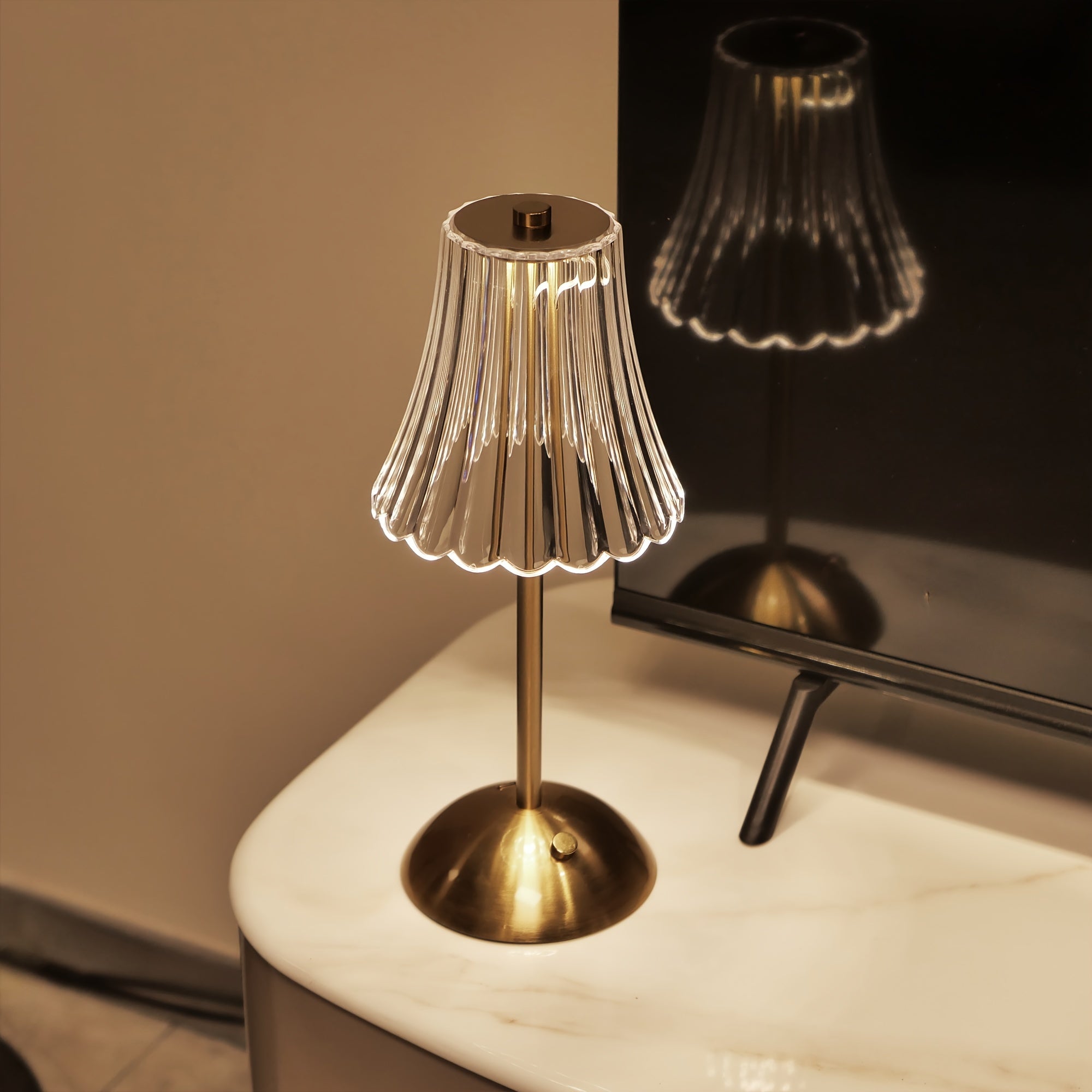 Modern LED Crystal Table Lamp - Touch Control, Tri-Tone Lighting, Rechargeable Battery FJORD