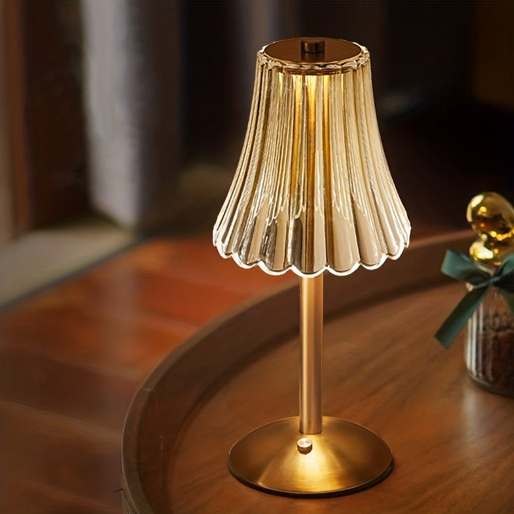 Modern LED Crystal Table Lamp - Touch Control, Tri-Tone Lighting, Rechargeable Battery FJORD