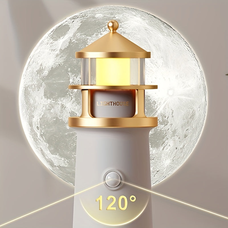 Lighthouse Night Light with Moon Projection, Bluetooth & Remote Control, USB Rechargeable, Ideal for Home Decor, Gift for Christmas & Birthdays FJORD