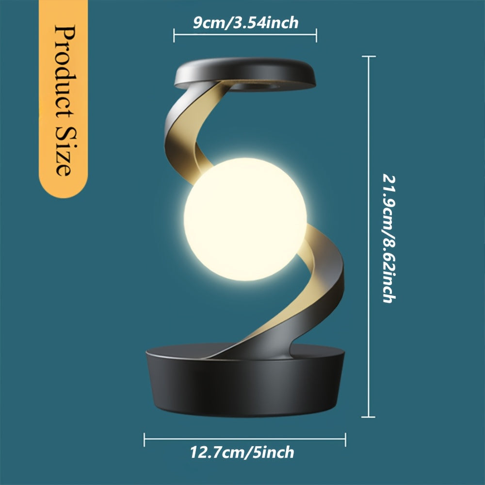 3D Levitating LED Table Lamp | Spiral Design Night Light with Wireless Charging | Modern Bedside Atmosphere Light for Bedroom, Office, or Living Room FJORD