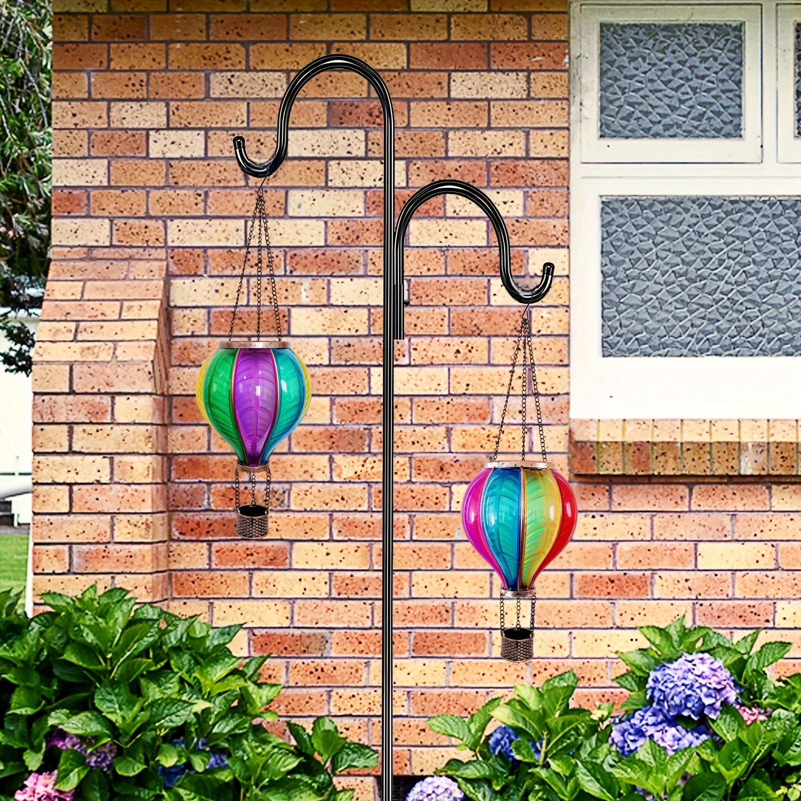 2PC Solar Hot Air Balloon Lanterns with Flickering Flame & Shepherd Hooks – Colorful Outdoor LED Lights for Garden, Patio, Porch, Yard Decor – Weatherproof & Energy-Saving