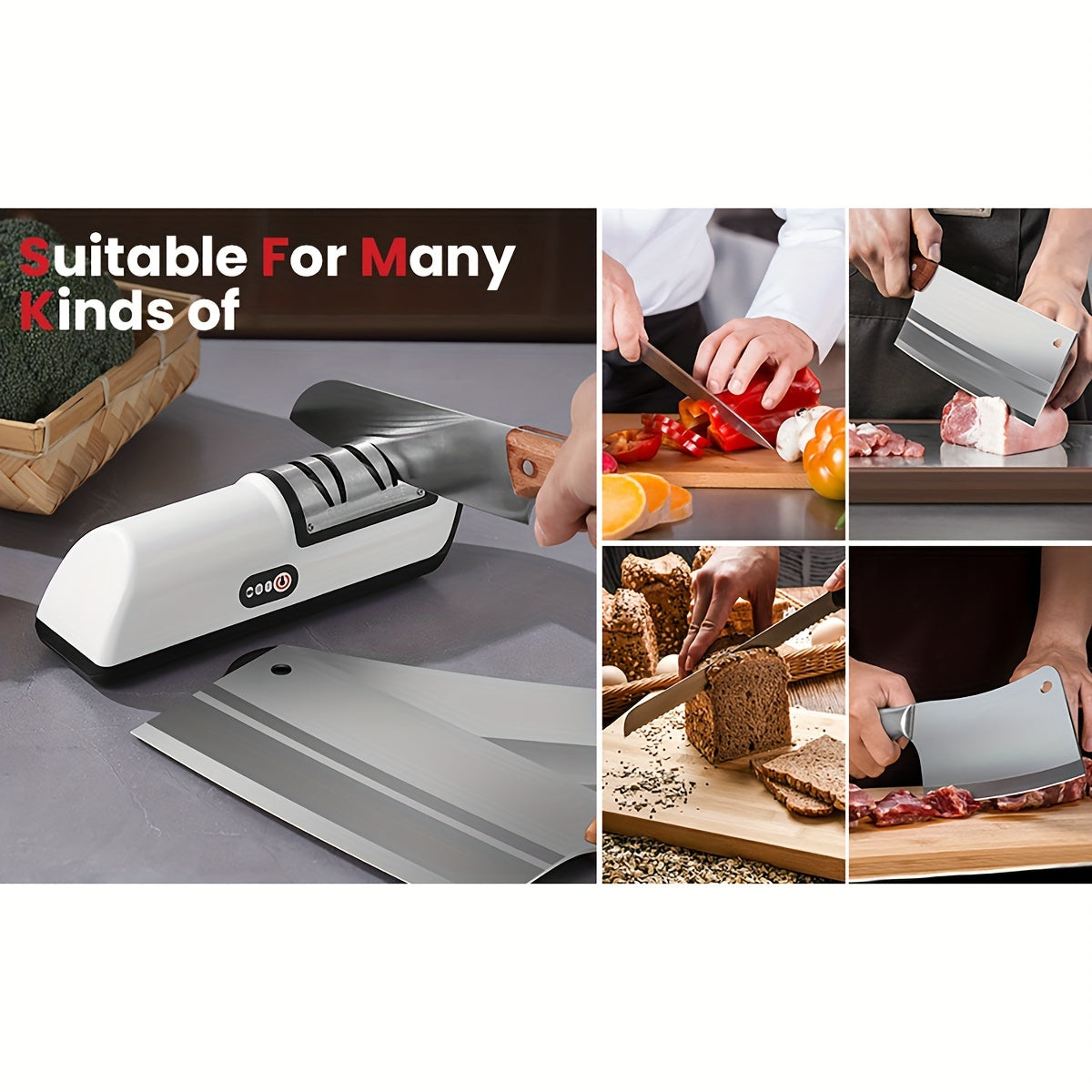 USB Rechargeable Electric Knife Sharpener | 2-Stage, Adjustable Speeds | For Chef & Kitchen Knives | Compatible with Ceramic & Steel Blades