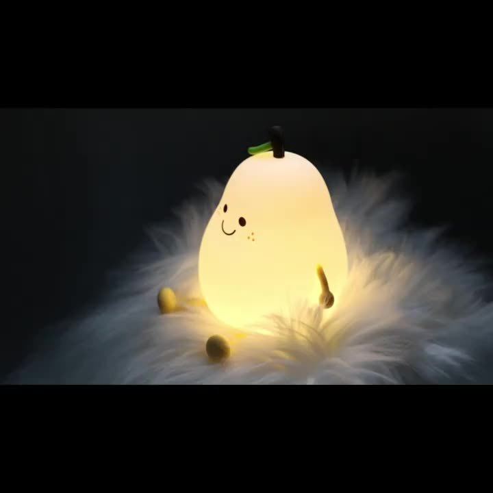 Rechargeable Pear LED Night Light – Touch Control, Color Changing, Silicone Baby Lamp, Timer & Adjustable Brightness, Cute Gift for Kids & Nursery FJORD
