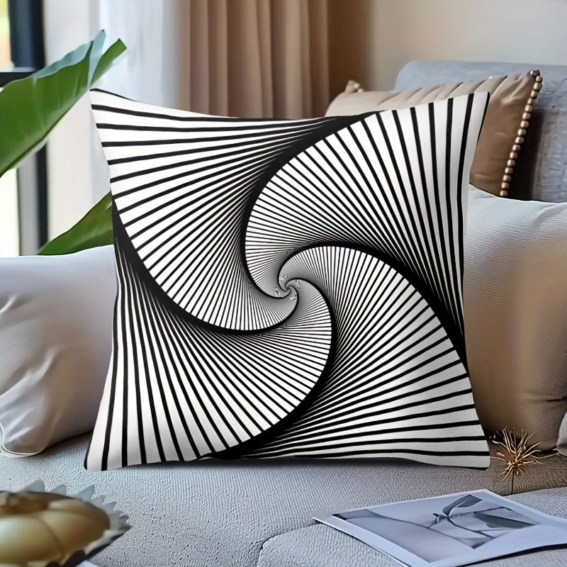 Contemporary Geometric Throw Pillow Cover - Black and White Striped Dotted Grid, 17.7x17.7 Inch