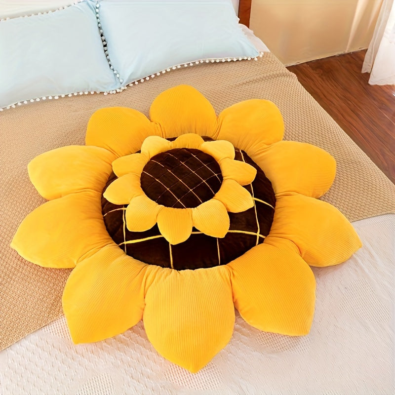 Yellow Sunflower Cushion – Soft Plush Floral Seat Pillow, Comfortable Throw & Lumbar Cushion for Home, Office, Bedroom, Car – Perfect Gift for Kids & Family