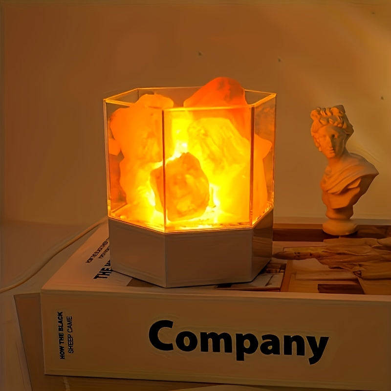 Himalayan Salt Stone Lamp - Romantic LED Bedside Lamp with Aromatherapy, USB Plug Night Light for Bedroom & Meditation FJORD