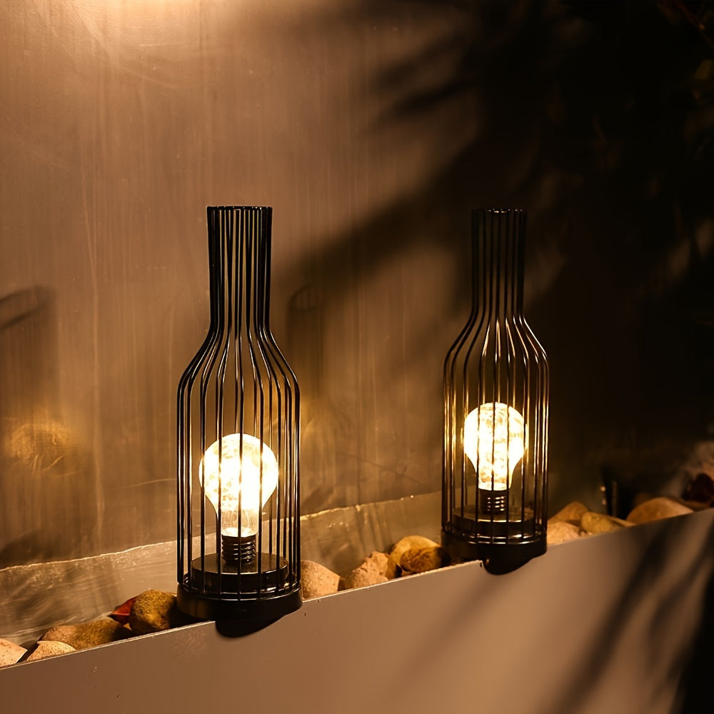 Industrial Iron Wire Cage Night Light, Battery-Powered LED Table Lamp – Modern Decorative Accent for Bedroom, Living Room, Office – Fits 3 AA Batteries (Not Included), Stylish Home Decor FJORD
