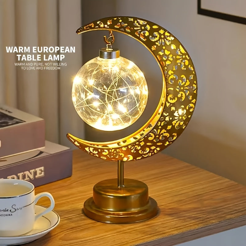 LED Star & Moon Lamp | Battery-Powered Yellow Light | Festive Bedroom Ambiance & Decor FJORD