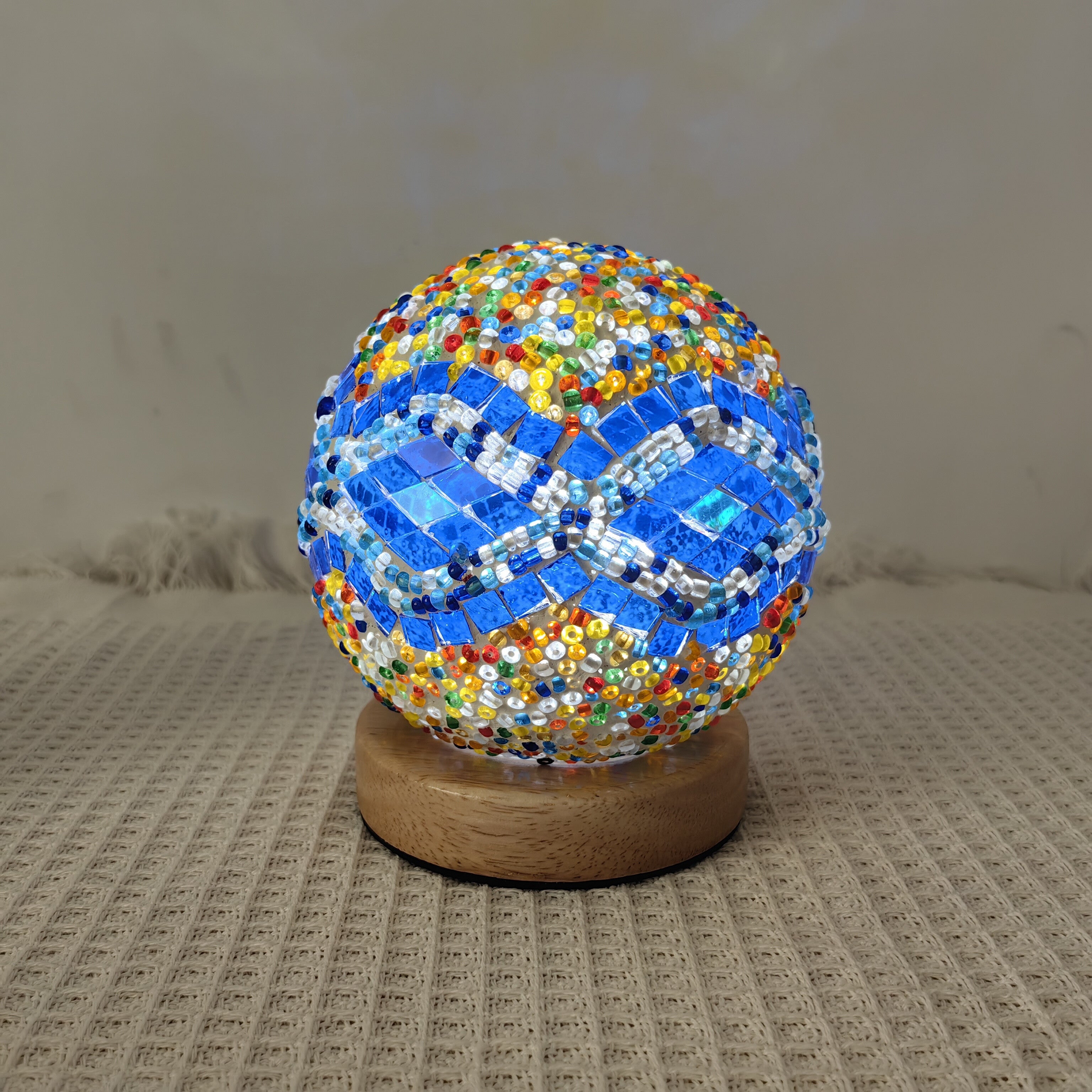 Bohemian Moon Ball Night Light – Color Changing LED with Wooden Stand, Dimmer, Perfect for Bedroom, Living Room & Unique Gifts – 3.9” Crystal Globe