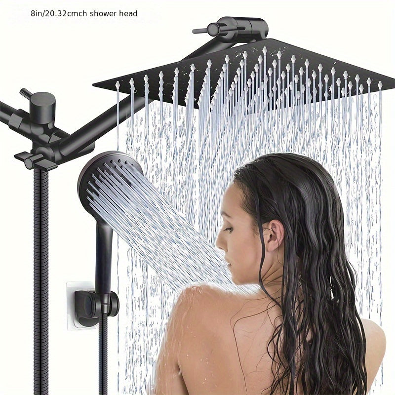 High Pressure Dual Rain Shower Head with Handheld Spray | 12 Inch All Metal, Adjustable Height & Angle, Matte Black, 5-Mode Spray, Extension Arm & Stainless Steel Hose