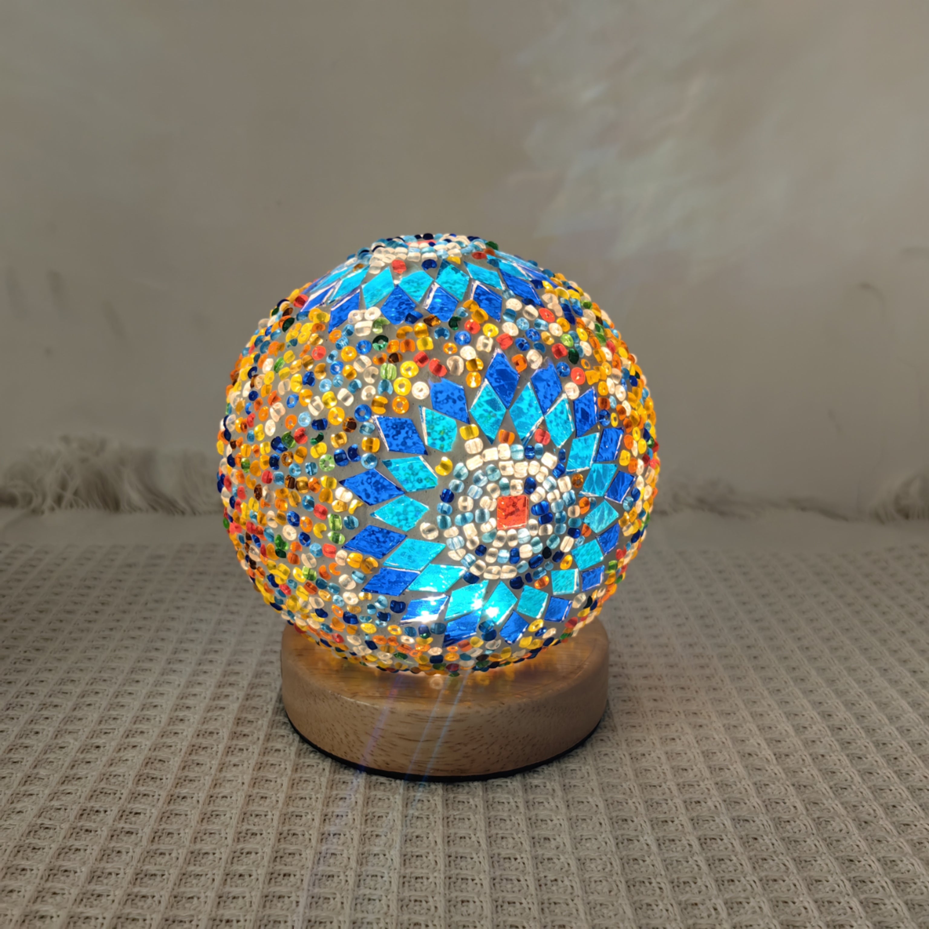 Bohemian Moon Ball Night Light – Color Changing LED with Wooden Stand, Dimmer, Perfect for Bedroom, Living Room & Unique Gifts – 3.9” Crystal Globe