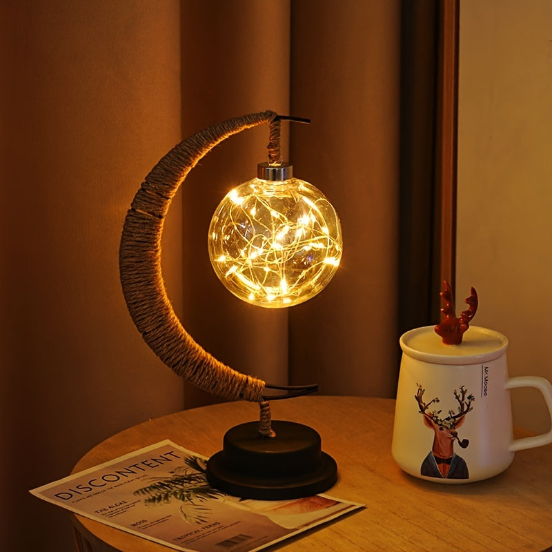 Battery-Powered LED Moon Lamp with Half Moon Stand | Warm White Decorative Table Light for Bedroom, Bar, or Gift